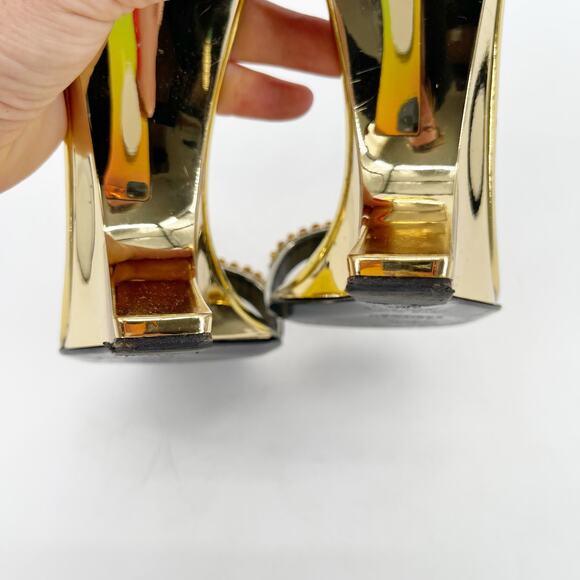 Giuseppe Zanotti for Christian Cowan Gold Watch Buckle Wedge Sandals IT 37.5 - Picture 9 of 15